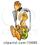 Poster, Art Print Of Paper Mascot Cartoon Character Plugging His Nose While Jumping Into Water