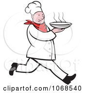 Clipart Running Chef With A Bowl Royalty Free Vector Illustration