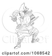 Poster, Art Print Of Outlined Samural Warrior And Katana Sword