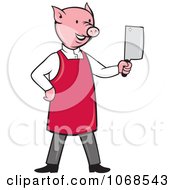 Poster, Art Print Of Butcher Pig Holding A Cleaver