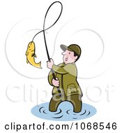 Clipart Wading Fisherman Bringing In His Catch Royalty Free Vector Illustration