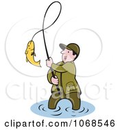 Poster, Art Print Of Wading Fisherman Bringing In His Catch