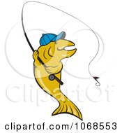 Poster, Art Print Of Trout Wearing A Hat And Fishing