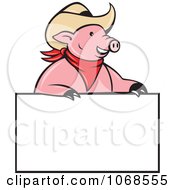 Clipart Cowboy Pig Over A Blank Sign Royalty Free Vector Illustration