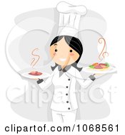 Clipart Female Chef Holding Plates Royalty Free Vector Illustration