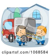 Poster, Art Print Of Line Installers Unloading A Truck