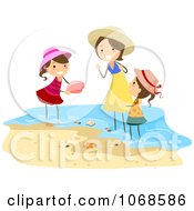 Clipart Mother Playing With Her Daughters On The Beach Royalty Free Vector Illustration