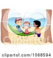 Poster, Art Print Of Beach Kids Playing On A Hammock