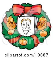 Poster, Art Print Of Paper Mascot Cartoon Character In The Center Of A Christmas Wreath