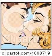 Clipart Pop Art Couple Kissing Over Blue Royalty Free Vector Illustration