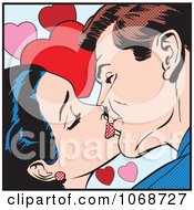 Pop Art Couple Kissing Over Hearts