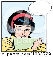 Clipart Pop Art Woman Hugging Papers And Thinking Royalty Free Vector Illustration by brushingup #COLLC1068729-0171