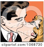 Poster, Art Print Of Pop Art Couple Kissing Over Orange