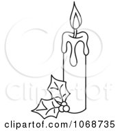 Clipart Outlind Christmas Candle And Holly Royalty Free Vector Illustration