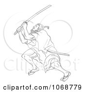 Poster, Art Print Of Sketched Samurai Warrior Fighting 1