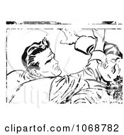 Clipart Grungy Pop Art Men Fighting Black And White Royalty Free Vector Illustration