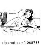 Clipart Reading Pop Art Woman And Grunge Black And White Royalty Free Vector Illustration