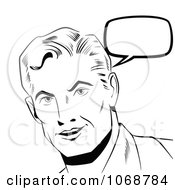 Clipart Pop Art Man Talking Black And White Royalty Free Vector Illustration
