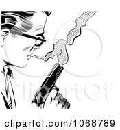 Poster, Art Print Of Pop Art Man With A Cigarette And Gun Black And White