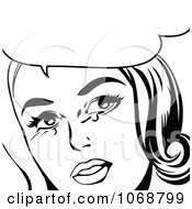 Clipart Pop Art Crying Woman Talking In Black And White Royalty Free Vector Illustration