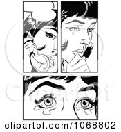 Clipart Pop Art Women Crying And Talking Black And White Royalty Free Vector Illustration by brushingup #COLLC1068802-0171