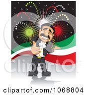 Poster, Art Print Of Happy Hispanic Man Presenting Against Fireworks