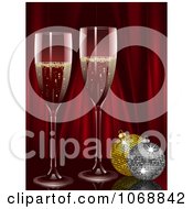 Poster, Art Print Of Champagne With Christmas Ornaments And Red Curtains