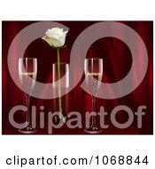 Poster, Art Print Of Champagne With A White Rose And Red Curtains