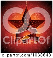 Poster, Art Print Of 3d Red Star Ornament And Banner Over A Burst