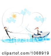 Poster, Art Print Of Stick Couple With A Wakeboard And Jetski