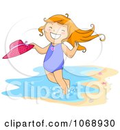 Clipart Happy Girl Standing In The Surf Royalty Free Vector Illustration