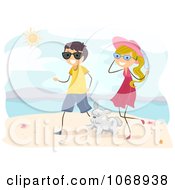 Poster, Art Print Of Stick Couple Walking Their Dog On A Beach