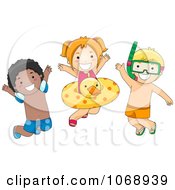 Three Summer Kids With Swimming Gear