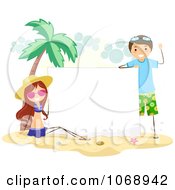 Poster, Art Print Of Summer Kids With A Blank Sign On A Beach