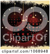Clipart 3d Deep Red Christmas Ornaments With Stars And Snow Royalty Free Vector Illustration