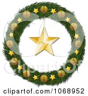 Poster, Art Print Of 3d Christmas Wreath With Golden Stars And Ornaments