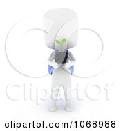 Clipart 3d Ivory School Boy Holding A Plant Royalty Free CGI Illustration