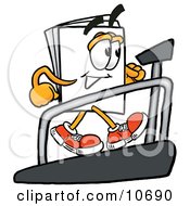 Clipart Picture Of A Paper Mascot Cartoon Character Walking On A Treadmill In A Fitness Gym by Mascot Junction