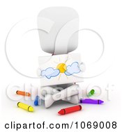 Clipart 3d Ivory School Boy With A Drawing Royalty Free CGI Illustration