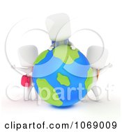 Poster, Art Print Of 3d Ivory School Kids Around A Globe