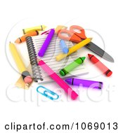 Poster, Art Print Of 3d Notebook With Crayons And Pencils