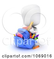 Poster, Art Print Of 3d Ivory School Boy Stuffing A Backpack