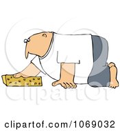 Clipart Man Kneeling And Cleaning With A Sponge Royalty Free Vector Illustration