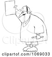 Clipart Outlined Construction Worker Holding A Message Royalty Free Vector Illustration