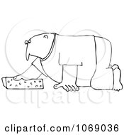 Outlined Man Kneeling And Cleaning With A Sponge