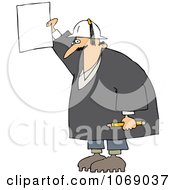 Clipart Construction Worker Holding A Message Royalty Free Vector Illustration