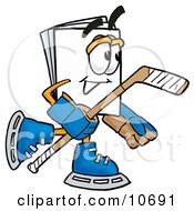 Clipart Picture Of A Paper Mascot Cartoon Character Playing Ice Hockey by Mascot Junction