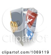 Clipart 3d Visa And Passport In A Safe Royalty Free Vector Illustration