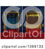 Poster, Art Print Of 3d Golden Elevators Shown Closed And Open