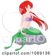 Poster, Art Print Of Stunning Red Haired Mermaid On A Rock